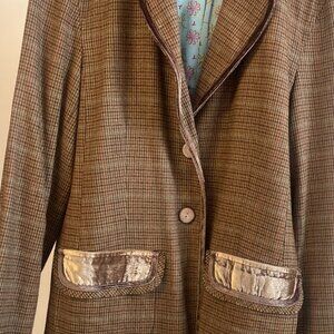 J Jill beautiful and versatile  brown plaid jacket w/velvet trim